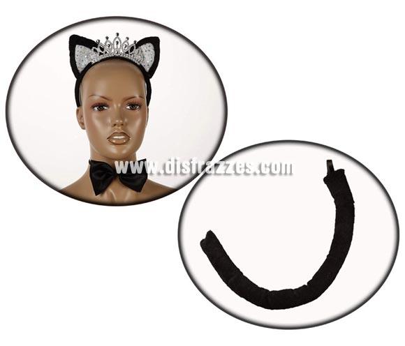 Complemento Gatita (3 piezas). Incluye diadema con corona, cola y pajarita. Perfecto para Despedidas de Soltera.
