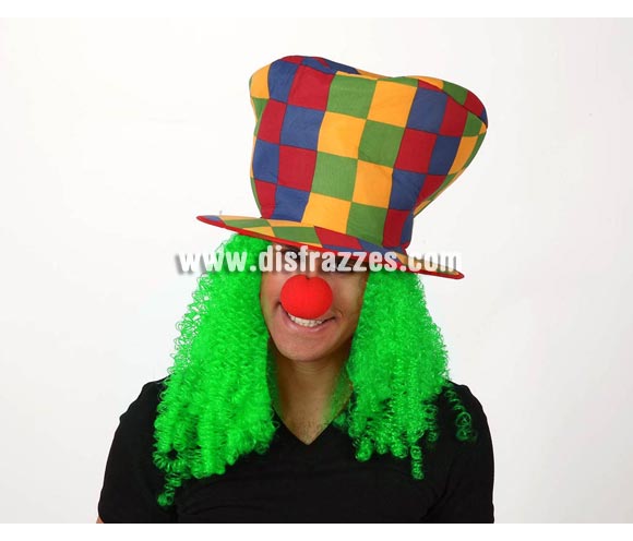 Sombrero de copa Payaso con pelo verde.