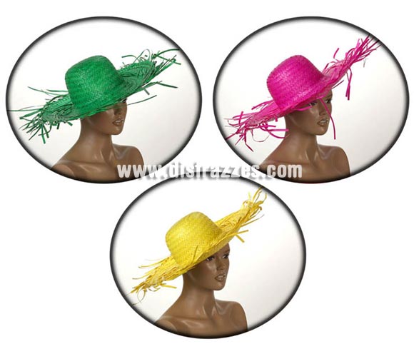 Sombrero de Palma de 39 diámetro y ala 19 cm. Tres modelos surtidos. Precio por unidad, se venden por separado.