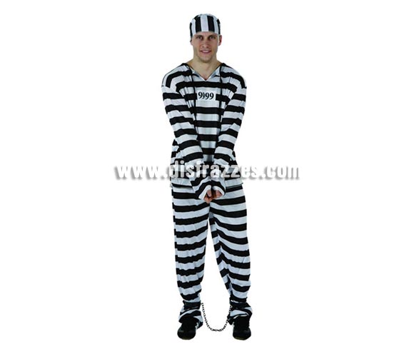 Disfraz barato de Preso para hombre. Talla 2 ó talla standar M-L 52/54. Incluye camisa, pantalón y gorro.