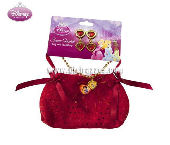 Bolso con joyas de Blancanieves para niñas. Contiene pendientes, collar y bolso de Blancanieves. Perfecto como regalo.