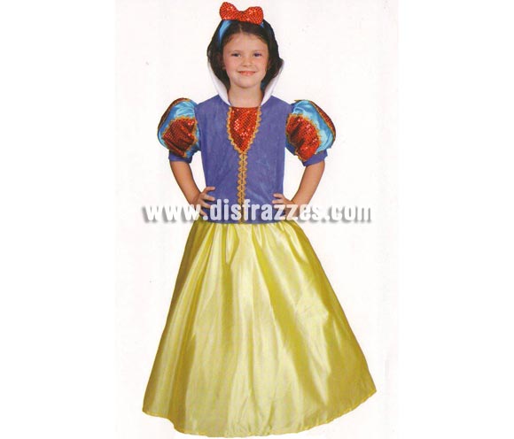 Disfraz de Bella Nieves para niñas (varias tallas). Incluye disfraz y diadema con lazo. Alta Calidad, fabricado en España.