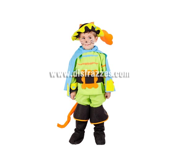 Disfraz El Gato con Botas para niños. Disponible en varias tallas. Alta calidad, MADE IN SPAIN. Incluye disfraz completo con sombrero.