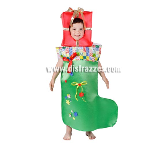 Disfraz de Calcetín o Bota de Navidad para niños. Varias tallas. Contiene disfraz completo. Alta calidad. MADE IN SPAIN. Sensacional y Original  disfraz inventado por Disfrazzes.com quien ha dado la idea de Fabricarlo al proveedor. Perfecto para cantar los Villancicos en el Colegio en la época de Navidad.