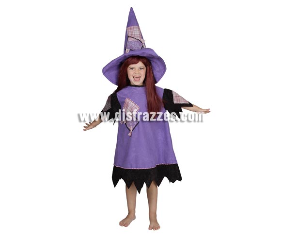 Disfraz Bruja Fantasía para niñas (varias tallas). Incluye vestido y sombrero. Buena calidad, hecho en España.