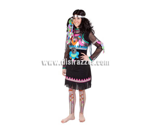 Disfraz de India para mujer - Made in Spain. Alat Calidad. Talla Universal de mujer. Incluye vestido y cinta del pelo con adornos.