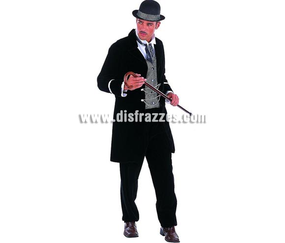 Disfraz de Charlestón chico Extralujo. Alta calidad en telas y acabados. Fabricado en España. Disponible en varias tallas. Incluye pantalón, pañuelo, sombrero, chaqueta y camisa con cuello. Bastón NO incluido.