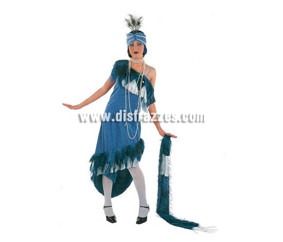 Disfraz de Charlestón azul chica Extralujo. Alta calidad en telas y acabados. Fabricado en España. Disponible en varias tallas. Incluye 