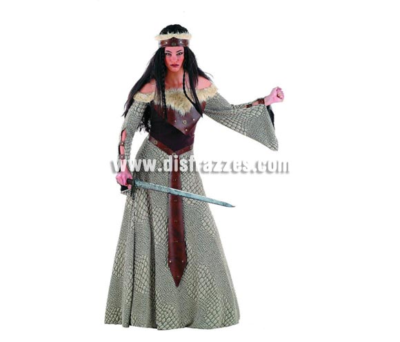 Disfraz de Guerrera Medieval Extralujo. Alta calidad en telas y acabados. Fabricado en España. Disponible en varias tallas. Incluye vestido completo y corona. Espada NO incluida, podrás verla en la sección Complementos.