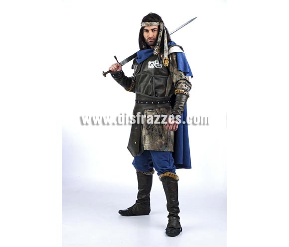 Disfraz de Aquiles Extralujo. Alta calidad en telas y acabados. Fabricado en España. Disponible en varias tallas. Incluye pantalón, cinturón, cubrebotas, casaca, manguitos, cinta de la cabeza y coraza con capa. Espada NO incluida.