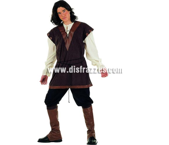 Disfraz de Mozo de cuadras Medieval Superluxe. Alta calidad en telas y acabados. Fabricado en España. Disponible en varias tallas. Incluye camisa y casaca, pantalón y cubrebotas.