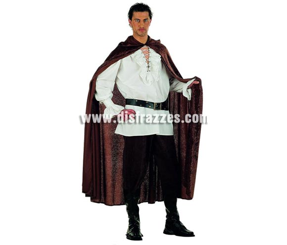 Disfraz de Don Diego Medieval Superluxe. Alta calidad en telas y acabados. Fabricado en España. Disponible en varias tallas. Incluye camisa, pantalón, capa, cinturón y cubrebotas.