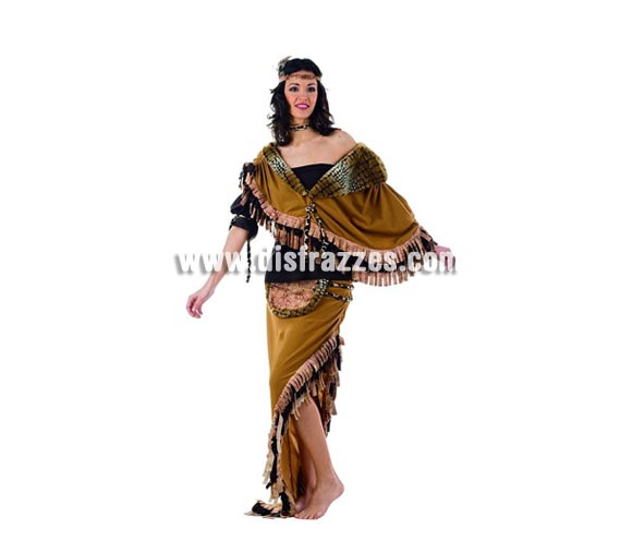 Disfraz de Pocahontas Superluxe. Alta calidad en telas y acabados. Fabricado en España. Disponible en varias tallas. Incluye camisa, falda, cinta de la cabeza y poncho. Disfraz de India Superluxe.