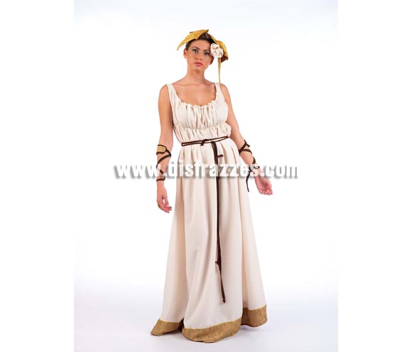 Disfraz de Cortesana Medieval Superluxe. Alta calidad en telas y acabados. Fabricado en España. Disponible en varias tallas. Incluye vestido, manguitos y diadema. También se puede usar como disfraz de Egipcia.