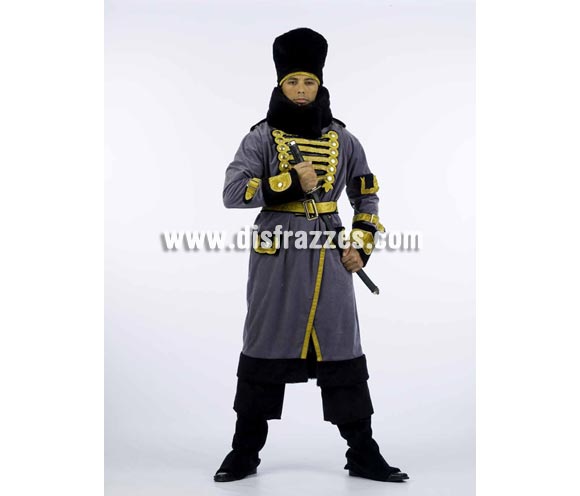 Disfraz de Cosaco Superluxe. Alta calidad en telas y acabados. Fabricado en España. Disponible en varias tallas. Incluye pantalón, gorro, cinturón, cubrebotas, casaca y cuello. Espada NO incluida, podrás verla en la sección Complementos.
