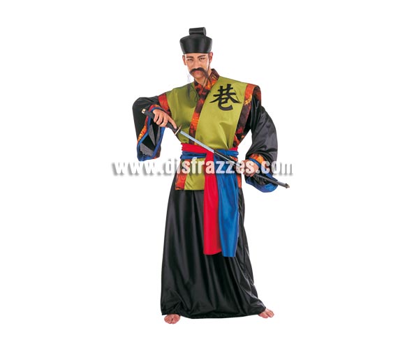 Disfraz de Samuray Dorado adulto Deluxe. Alta calidad. Hecho en España. Disponible en varias tallas. Incluye gorro, cinturón, túnica y kimono. Espada NO incluida, podrás verla en la sección Complementos.