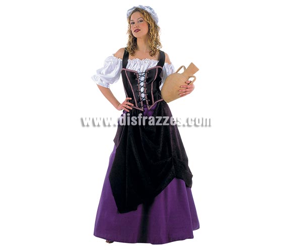 Disfraz de Tabernera Medieval adulta Deluxe. Alta calidad. Hecho en España. Disponible en varias tallas. Incluye camisa, falda, gorro y corpiño. Disfraz de Mesonera o Posadera.