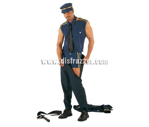 Disfraz de Policía Sexy transformable Deluxe. Alta calidad. Hecho en España. Disponible en varias tallas. Incluye camisa, pantalón, gorra, cinturón, chaqueta, cuello con corbata y pantalón corto.