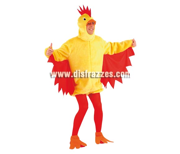 Disfraz de Peluche Gallo adulto Deluxe. Alta calidad. Hecho en España. Disponible en varias tallas. Incluye gorro, traje completo y cubrepies. Disfraz de Pollo o Pollito para hombre.
