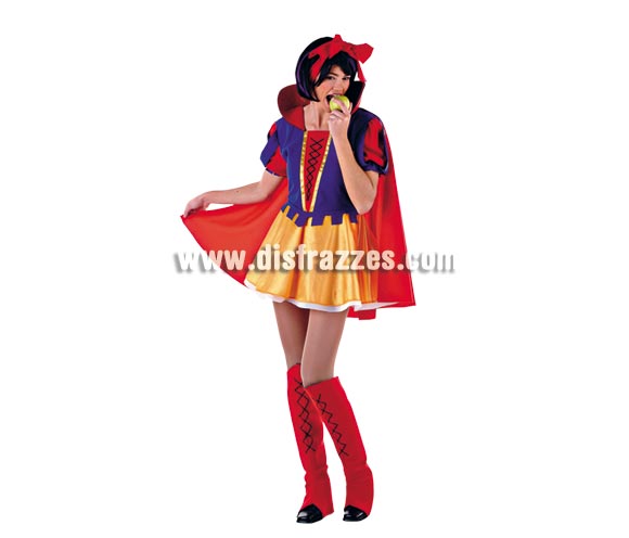 Disfraz de Blancanieves Sexy adulta Deluxe. Alta calidad. Hecho en España. Disponible en varias tallas. Incluye cubrebotas, cinta cabeza y vestido con capa. Peluca NO incluida, podrás verla en la sección Pelucas.