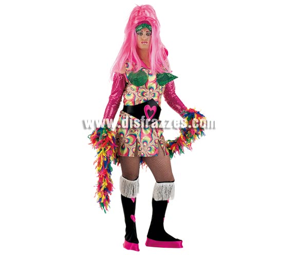 Disfraz de Drag Queen Corazón Deluxe. Alta calidad. Hecho en España. Disponible en varias tallas. Incluye vestido, cinturón, cubrebotas y turbante. Peluca y Boa NO incluidas, podrás verlas en las sección de Pelucas y Complementos.