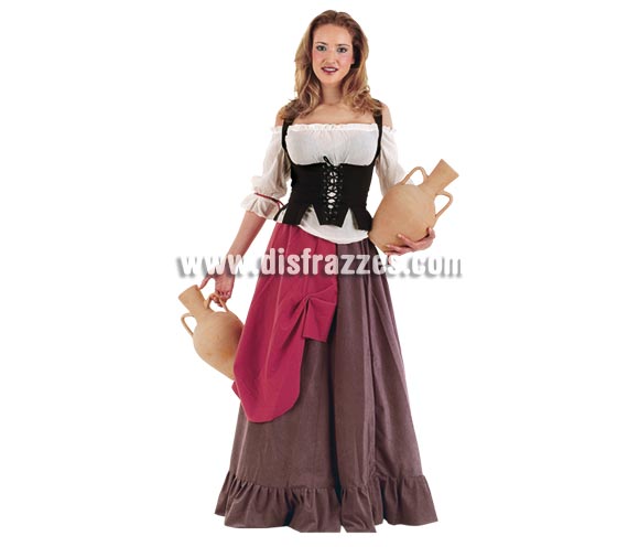Disfraz de Tabernera Medieval adulta Deluxe. Alta calidad. Hecho en España. Disponible en varias tallas. Incluye camisa, falda y corpiño. Disfraz de Mesonera o Posadera Medieval.
