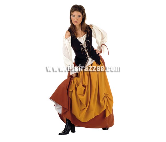 Disfraz de Campesina Medieval adulta Deluxe. Alta calidad. Hecho en España. Disponible en varias tallas. Incluye corpiño con camisa y falda.