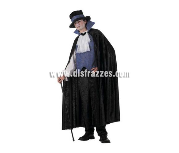 Disfraz de Vampiro adulto Deluxe. Alta calidad. Hecho en España. Disponible en varias tallas. Incluye pantalón, sombrero, camisa con chaleco y capa. Baston NO incluido.
