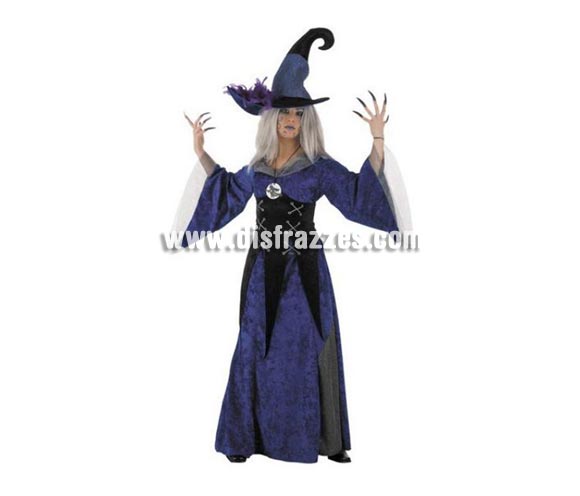 Disfraz de Bruja Lunática adulta Deluxe. Alta calidad. Hecho en España. Disponible en varias tallas. Incluye vestido, corpiño y sombrero.