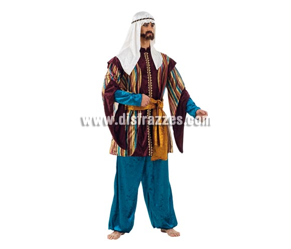Disfraz de Tuareg Turquesa adulto Deluxe. Alta calidad. Hecho en España. Disponible en varias tallas. Incluye pantalón, pañuelo, casaca y fajín. Disfraz de Paje para Navidad.