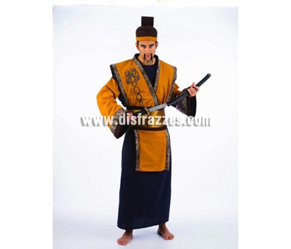 Disfraz de Samuray Kyoto adulto Deluxe. Alta calidad. Hecho en España. Disponible en varias tallas. Incluye gorro, túnica, fajín y kimono. Espada NO incluida, podrás verla en la sección Complementos.
