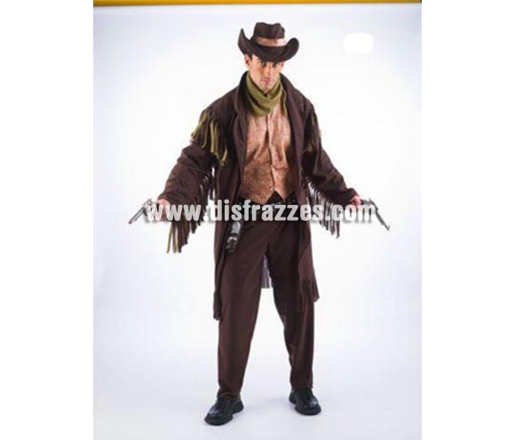 Disfraz de Vaquero Far West adulto Deluxe. Alta calidad. Hecho en España. Disponible en varias tallas. Incluye pantalón, pañuelo, sombrero y chaqueta con chaleco. Cartuchera y Pistolas NO incluidas, podrás verlas en la sección de Complementos.