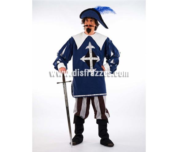 Disfraz de Mosquetero Portos adulto Deluxe. Alta calidad. Hecho en España. Disponible en varias tallas. Incluye sombrero, casaca y pantalón con cubrebotas. Espada NO incluida, podrás verla en la sección Complementos.