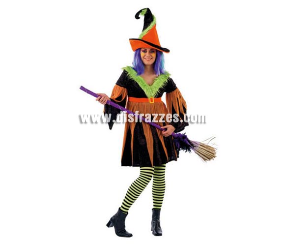 Disfraz de Bruja Samantha adulta Deluxe. Alta calidad. Hecho en España. Disponible en varias tallas. Incluye vestido y sombrero. Escoba, medias y peluca NO incluidas, podrás verlas en la sección Complementos y Pelucas.