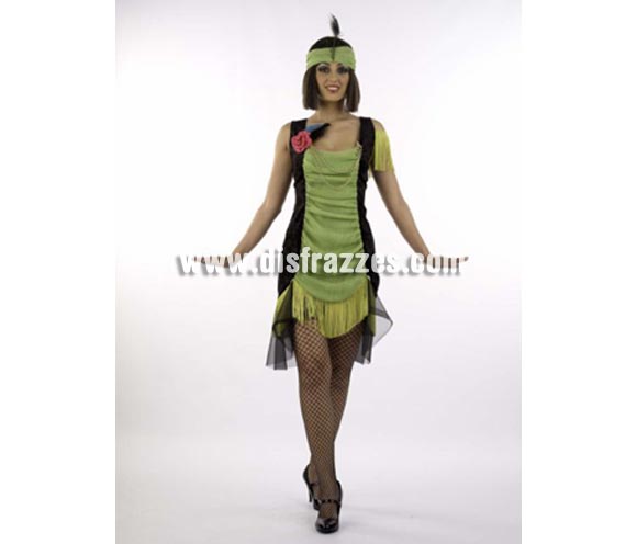 Disfraz de Charlestón adulta Deluxe. Alta calidad. Hecho en España. Disponible en varias tallas. Incluye vestido y turbante. Medias No incluidas, podrás verlas en la sección Complementos.