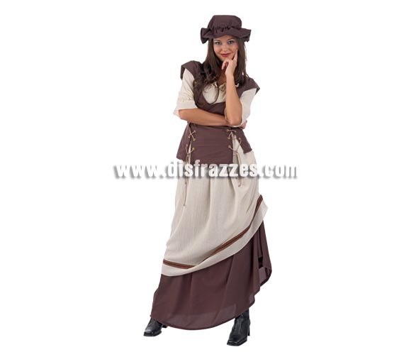 Disfraz de Tabernera Medieval Laia adulta Deluxe. Alta calidad. Hecho en España. Disponible en varias tallas. Incluye falda con delantal, gorro y camisa con chaleco. Disfraz de Posadera o Mesonera.
