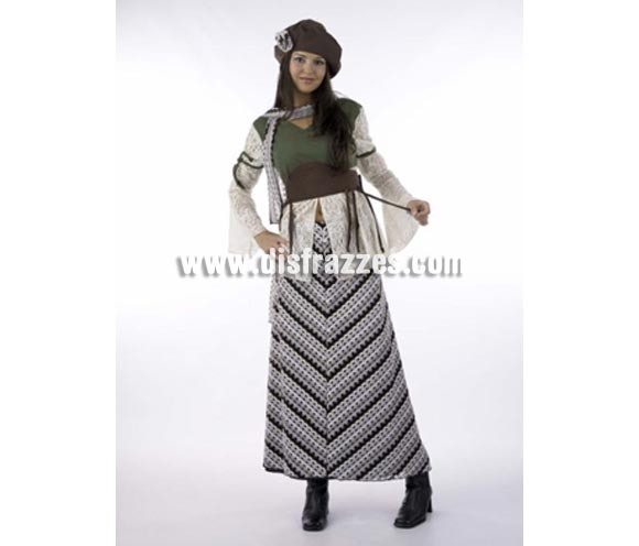 Disfraz de Bohemia Francesa adulta Deluxe. Alta calidad. Hecho en España. Disponible en varias tallas. Incluye camisa, falda, gorro y bufanda.