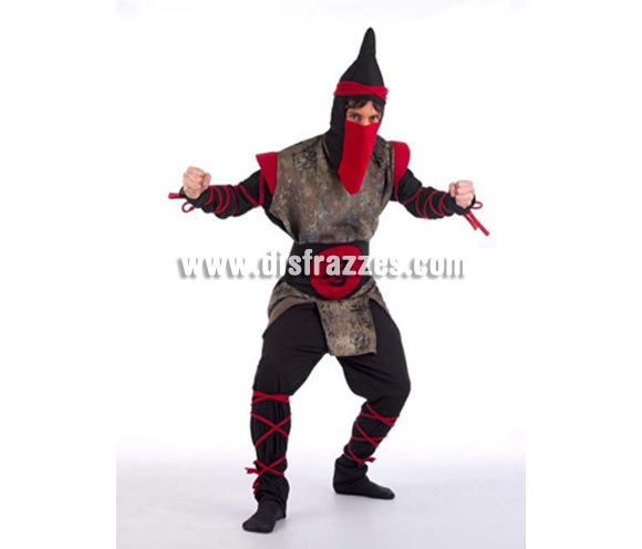 Disfraz de Guerrero Oriental Ninja adulto Deluxe. Alta calidad. Hecho en España. Disponible en varias tallas. Incluye pantalón, gorro, cinturón y casaca.