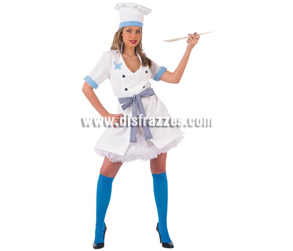 Disfraz de Cocinera Sexy adulta Deluxe. Alta calidad. Hecho en España. Disponible en varias tallas. Incluye vestido y gorro. Cucharón y medias NO incluidos.