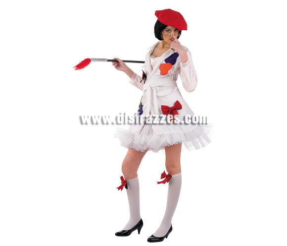 Disfraz de Pintora Gabardina adulta Deluxe. Alta calidad. Hecho en España. Disponible en varias tallas. Incluye gorro, calcetines, pincel y gabardina.