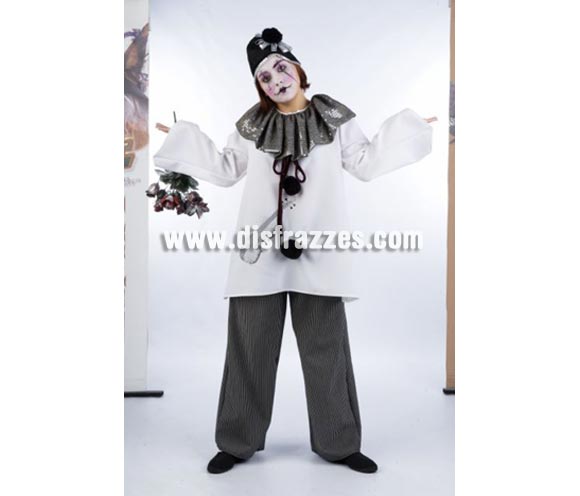 Disfraz de Pierrot Violín adulta Deluxe. Alta calidad. Hecho en España. Disponible en varias tallas. Incluye camisa con dibujo del violín de Strass, pantalón y gorro. Disfraz de arlequín para mujer.