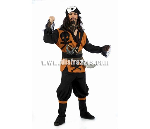 Disfraz de Pirata Malvado adulto Deluxe. Alta calidad. Hecho en España. Disponible en varias tallas. Incluye camisa, pantalón, cubrebotas, pañuelo y fajín. Espada NO incluida, podrás verla en la sección Complementos.