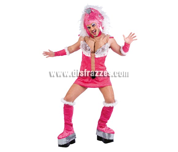 Disfraz de Drag Queen Samba adulto Deluxe. Alta calidad. Hecho en España. Disponible en varias tallas. Incluye vestido con pechos, gorro, cubrebotas y manguitos.