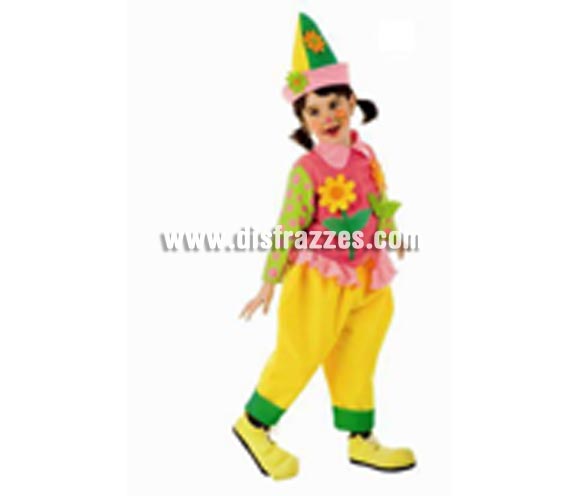 Disfraz de Payasa Flor infantil Deluxe. Hecho en España. Disponible en varias tallas. Incluye camisa, pantalón y gorro. OFERTA LIQUIDACIÓN DE STOCK. Precio Super - rebajado!!!