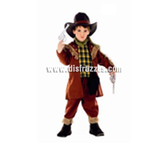 Disfraz de Vaquero Cowboy infantil Deluxe. Hecho en España. Disponible en varias tallas. Incluye pañuelo, sombrero, chaqueta con camisa, pantalón con botas de tela y cinturón con cartuchera. Pistolas NO incluidas, podrás verlas en la sección Complementos. OFERTA LIQUIDACIÓN DE STOCK. Precio Super - rebajado!!!