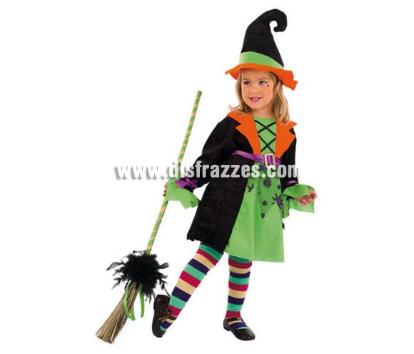 Disfraz de Brujita Samantha infantil Deluxe. Hecho en España. Disponible en varias tallas. Escoba NO incluida. Incluye vestido y sombrero. Escoba NO incluida. OFERTA LIQUIDACIÓN DE STOCK. Precio Super - rebajado!!!