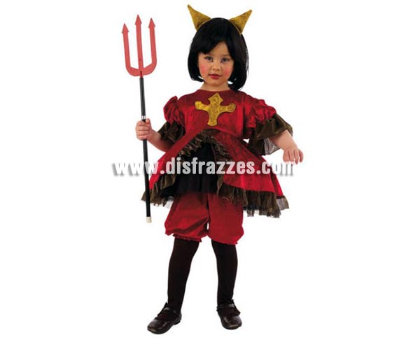 Disfraz de Diablesa infantil Deluxe. Hecho en España. Disponible en varias tallas. Incluye pololos, vestido y diadema. Tridente NO incluido, podrás verlos en la Sección Halloween Complementos. OFERTA LIQUIDACIÓN DE STOCK. Precio Super - rebajado!!!