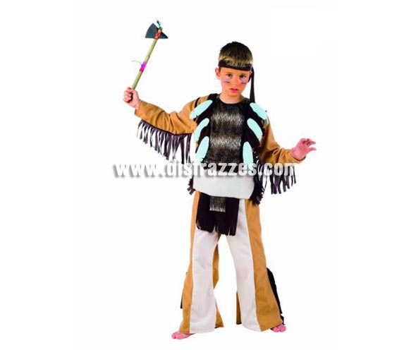 Disfraz de Indio Sioux infantil Deluxe. Hecho en España. Disponible en varias tallas. Incluye camisa, pantalón con delantal y cinta cabeza. Hacha NO incluida, podrás verla en la sección Complementos. OFERTA LIQUIDACIÓN DE STOCK. Precio Super - rebajado!!!