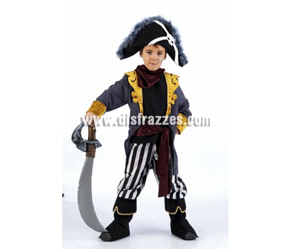 Disfraz de Pirata Bucanero infantil Deluxe. Hecho en España. Disponible en varias tallas. Incluye gorro, pañuelo, chaqueta con camisa, fajín y pantalón con cubrebotas. Espada NO incluida, podrás verla en la sección Complementos. OFERTA LIQUIDACIÓN DE STOCK. Precio Super - rebajado!!!