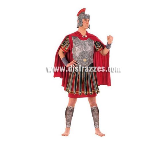 Disfraz de Romano látex Extralujo. Alta calidad en telas y acabados. Fabricado en España. Disponible en varias tallas. Incluye capa, cinturón, puños, polainas, túnica y casco y coraza de látex. Disfraz de Centurión Romano para hombre.